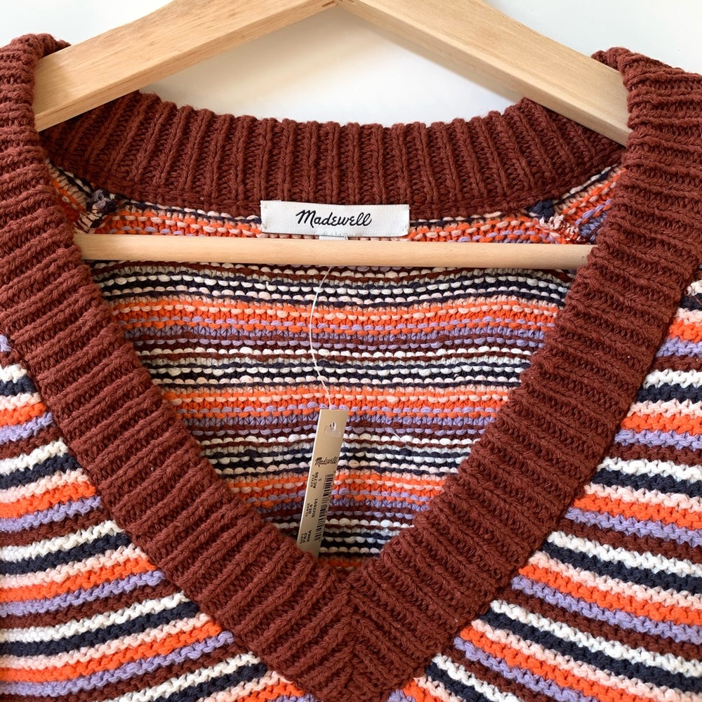 NWT Madewell Arden Striped V-Neck Pullover Sweater - Picture 6 of 11